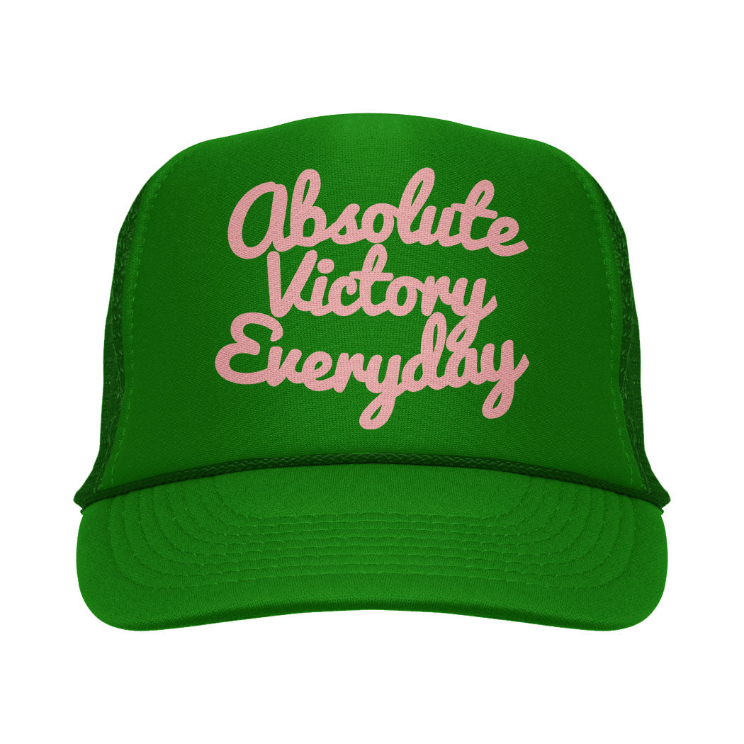 CLASSIC SCRIPT FOAM TRUCKER HAT (GREEN/PINK)