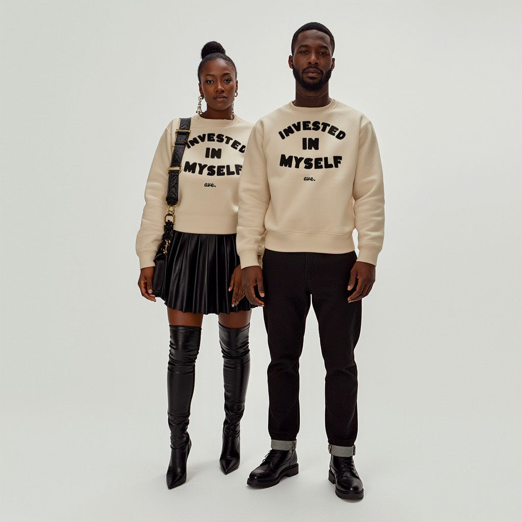INVESTED IN MYSELF CREWNECK (SAND/BLACK)