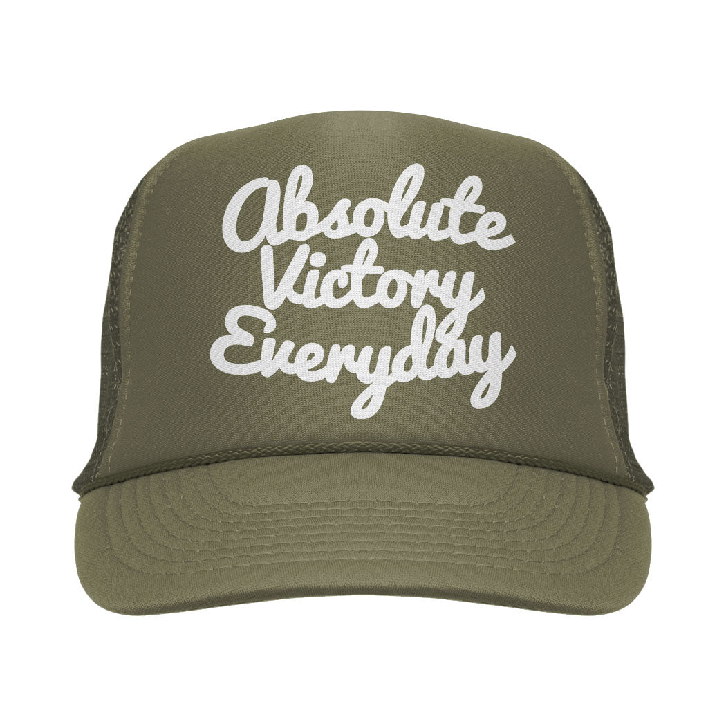 CLASSIC SCRIPT FOAM TRUCKER HAT (OLIVE/WHITE)