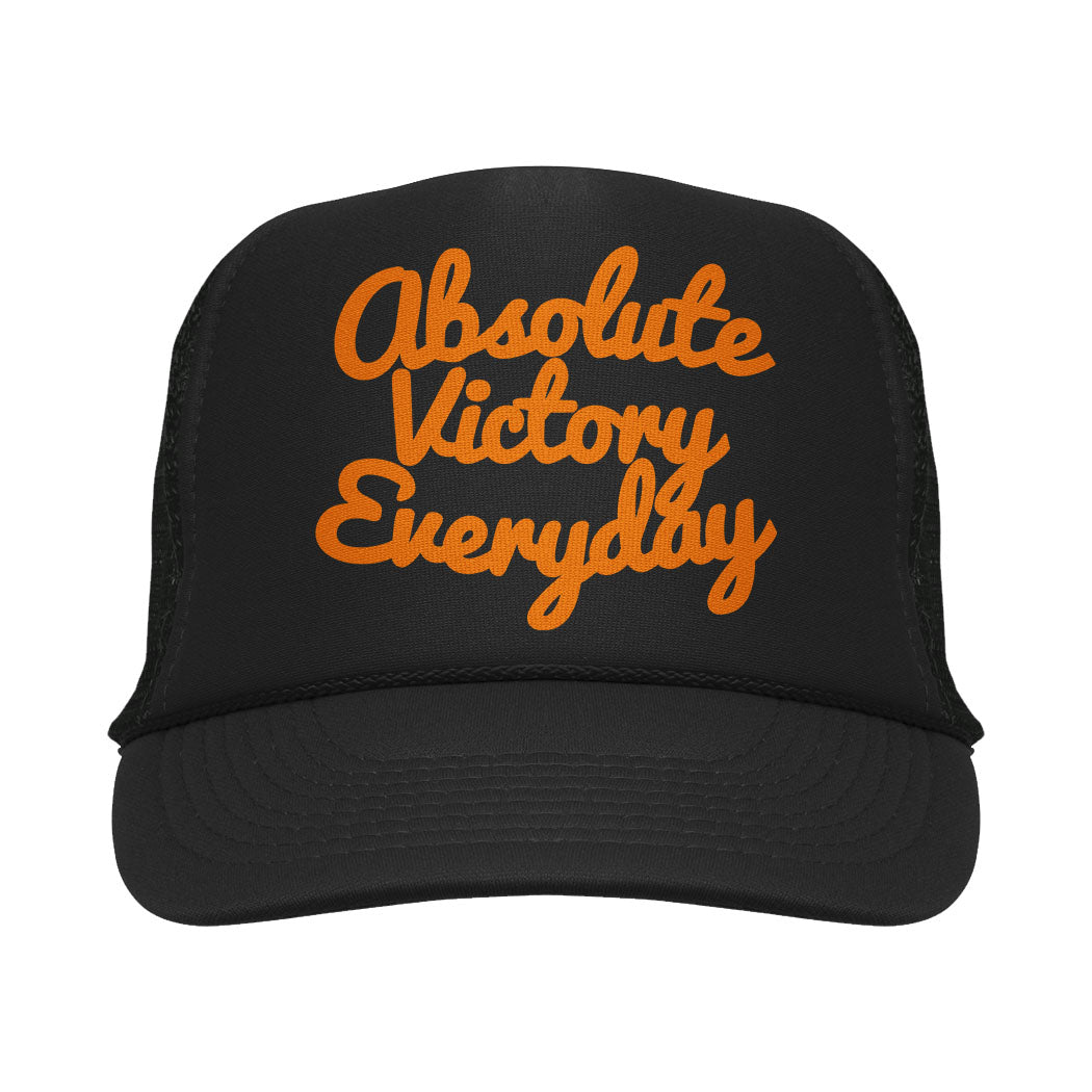 CLASSIC SCRIPT FOAM TRUCKER HAT (BLACK/ORANGE)