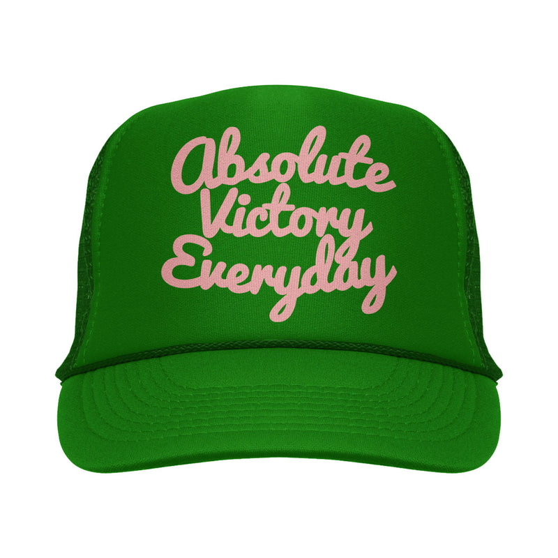 CLASSIC SCRIPT FOAM TRUCKER HAT (GREEN/PINK)