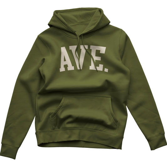 COLLEGIATE AVE HOODIE (ARMY GREEN/CREAM)
