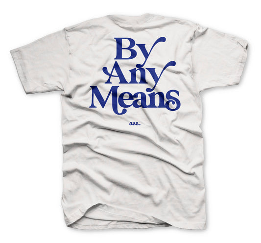 FOR THE WIN BY ANY MEANS TEE (WHITE/NAVY)