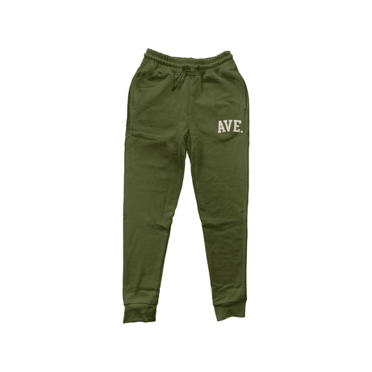 COLLEGIATE AVE JOGGERS (ARMY GREEN/CREAM)