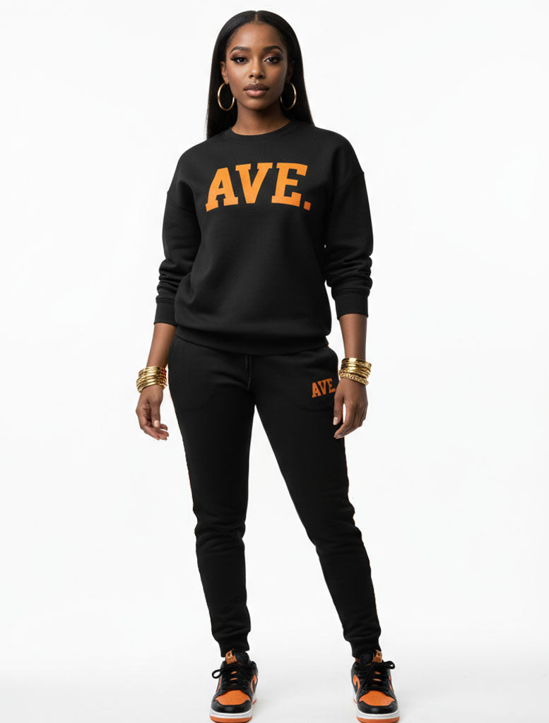 COLLEGIATE AVE JOGGERS (BLACK/ORANGE)